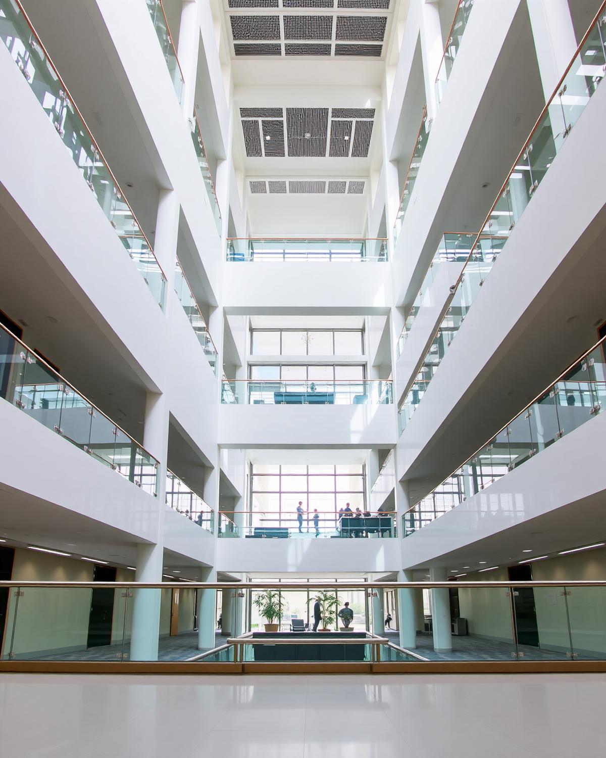 Bright modern commercial office atrium interior